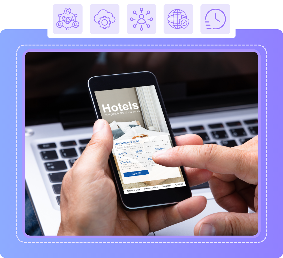 Illustration of hotel distribution dashboard and KPI charts
